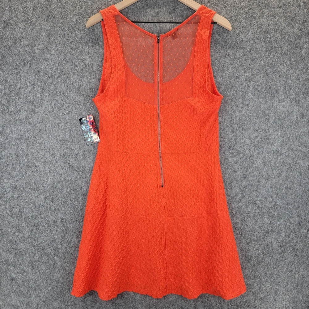 Bongo Dress  Juniors XL Orange Skater Fit Flare Textured Mesh‎ Back Zip NWT 80's - Picture 2 of 12